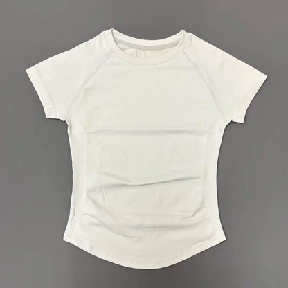 Histello Women Short Sleeve Sports T-Shirt Round Neck Breathable Stretchy Quick Dry Top Yoga Gym Running Fitness Activewear