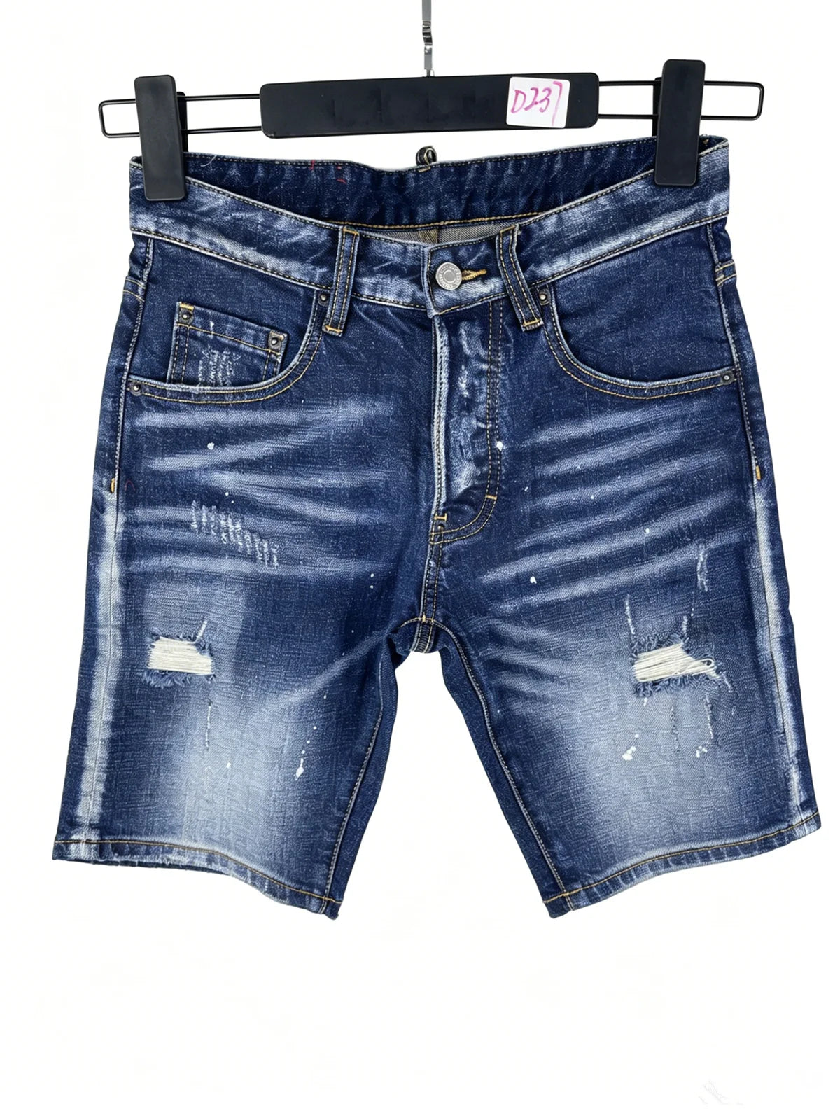3006 Summer New Men's Jeans Washed Ripped Patch Paint Slim-fit Micro-elastic Denim Shorts Men's Black