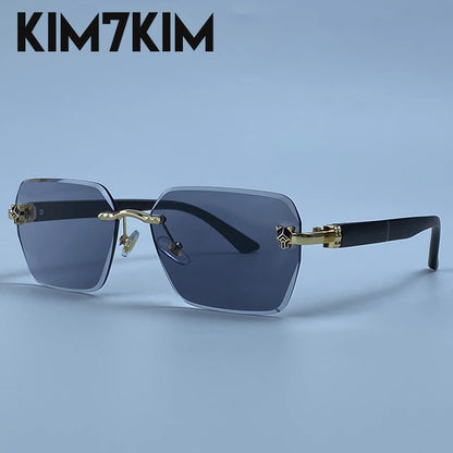 Square Rimless Photochromic Sunglasses Men Vintage Sun Glasses Luxury Designer Shades Male Cut Lenses Frameless Eyewear