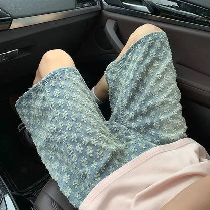Loose Half Man Denim Shorts with Pockets Baggy Wide Long Ripped Bermuda Short Jeans Pants for Men Harajuku Blue Thin Retro Rude