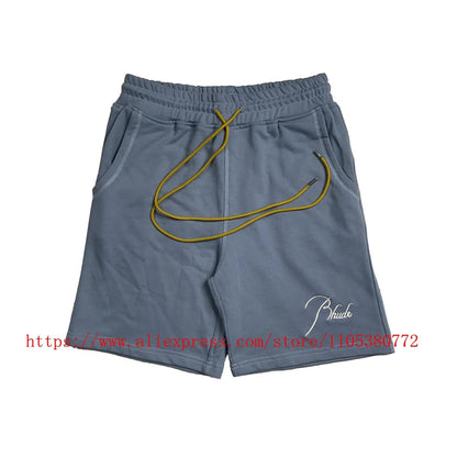 Latest Style RHUDE Men's  Casual Shorts Hip Hop Elastic Waist Drawstring Zip Pocket Summer Street Leisure Beach Shorts