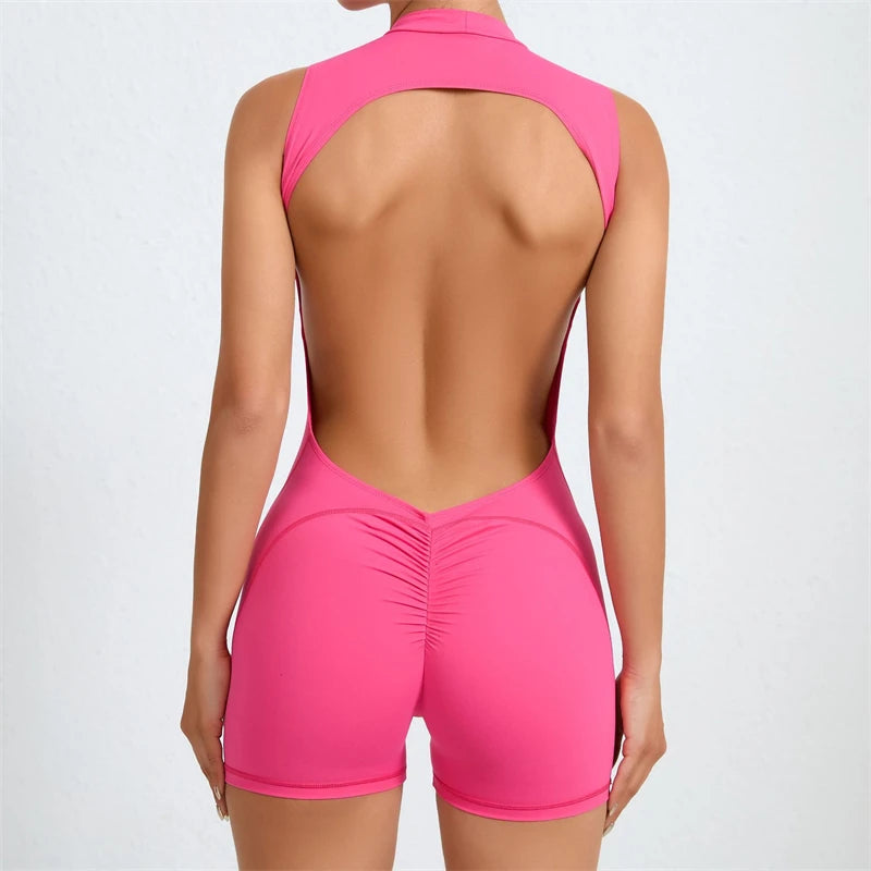 Allure The Brand Women Backless Romper ATB High Support Backless Sport Jumpsuit Hollow Gym Bodycon Short Jumpsuit Playsuit Women