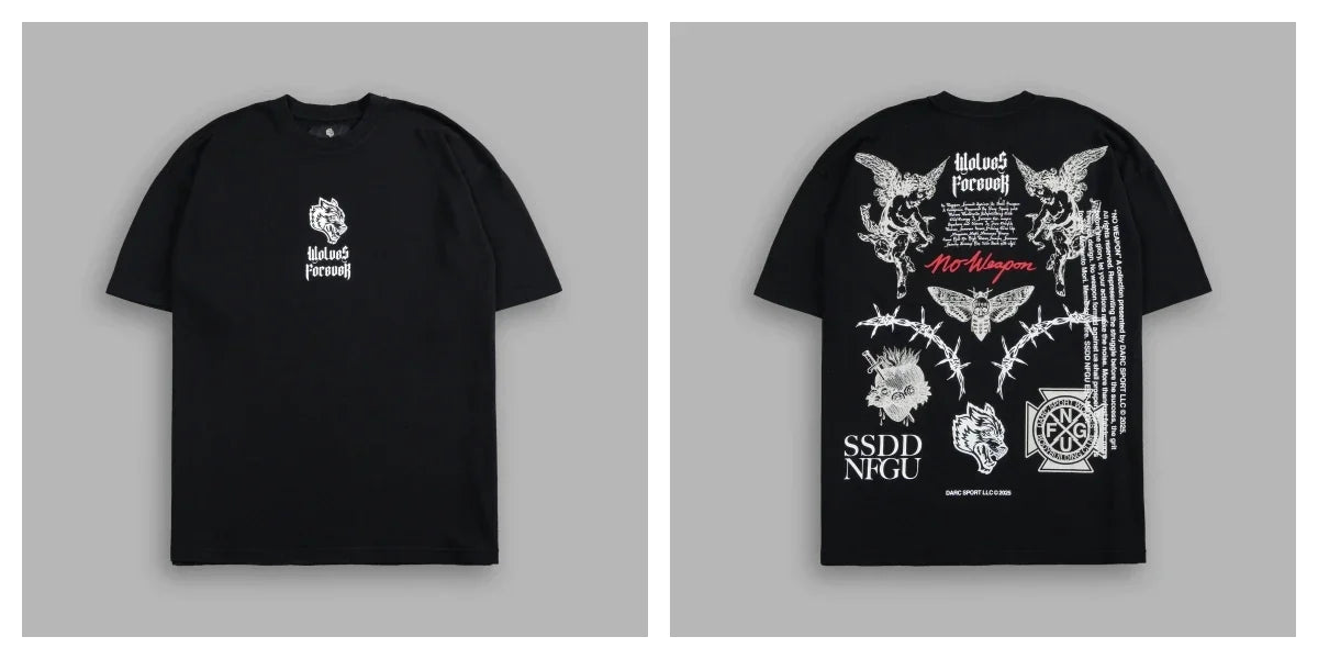 WOLVES CLUB STABILITY "PREMIUM" OVERSIZED TEE IN BLACK Summer Men's and Women's T-shirt Fashion Loose Printed Tops