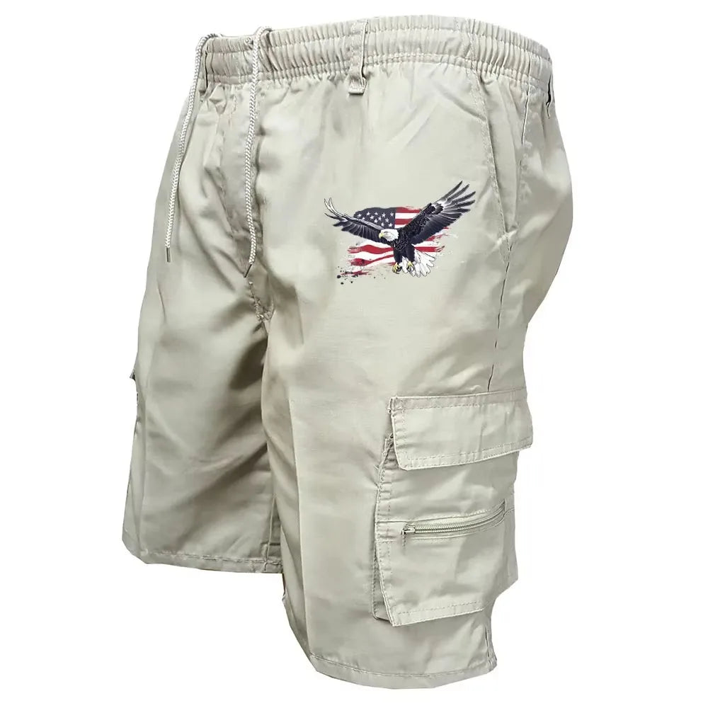 Male Cargo Shorts Elastic Waist Cycling Shorts Multi-pockets Loose Work Short Pants Outdoor Sport Printed Casual Shorts