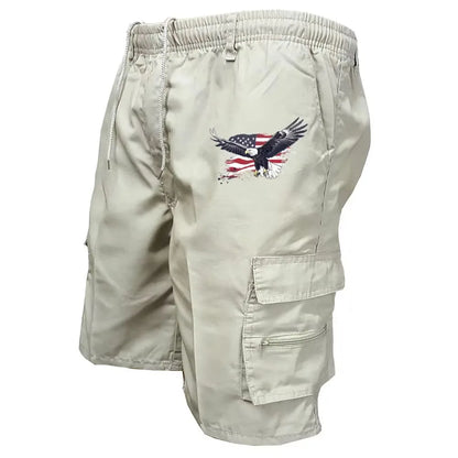 Male Cargo Shorts Elastic Waist Cycling Shorts Multi-pockets Loose Work Short Pants Outdoor Sport Printed Casual Shorts
