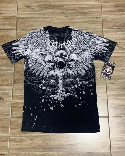 Summer New Men's Breathable Round Neck T-shirt Y2K Retro Clothing Punk Hip Hop Pattern Printed