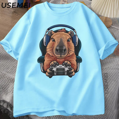 Unisex Gamer Capybara Shirt, Capybara Tank Top, Graphic Cute Rodent T-shirt, Funny Animal Gaming with Controller, Unique