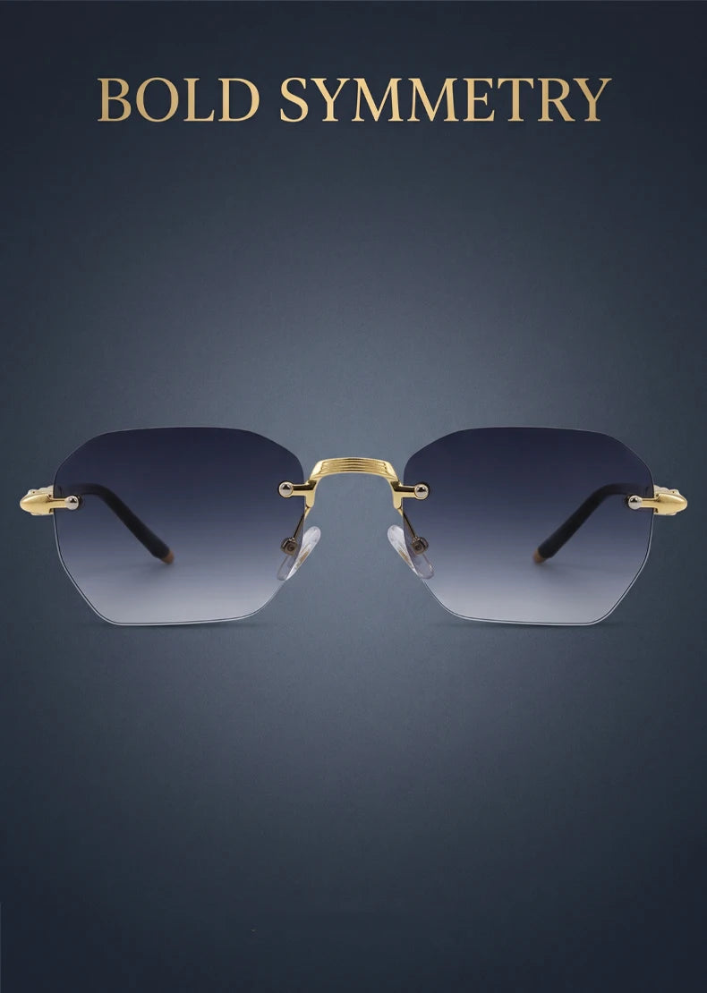 Steampunk Rimless Square Sunglasses Men Luxury Designer Vintage Metal Polygon Outdoor Sun Glasses Male Frameless Shades