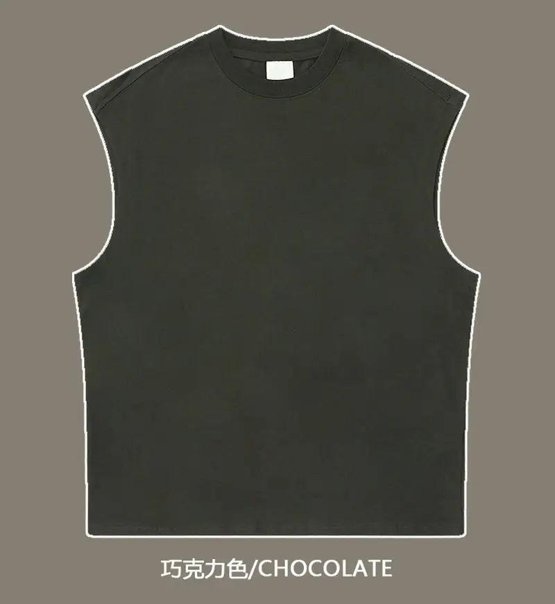 270gsm Summer Tank TopSleeveless T shirt 100% Cotton Solid Color Men Oversized Causal O-neck Basic T-shirt High Quality