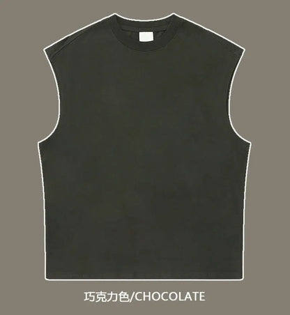 270gsm Summer Tank TopSleeveless T shirt 100% Cotton Solid Color Men Oversized Causal O-neck Basic T-shirt High Quality