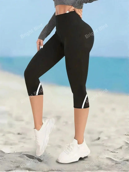 Mesh High Waist Yoga Pants Capri Leggings For Women, Tummy Control Workout Capri Leggings, Women's Activewear