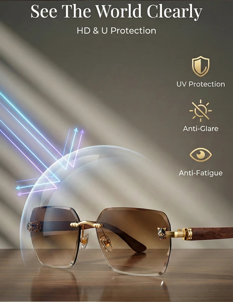 Square Rimless Photochromic Sunglasses Men Vintage Sun Glasses Luxury Designer Shades Male Cut Lenses Frameless Eyewear