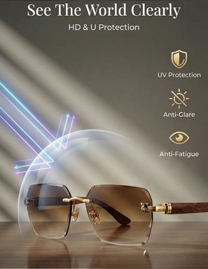 Square Rimless Photochromic Sunglasses Men Vintage Sun Glasses Luxury Designer Shades Male Cut Lenses Frameless Eyewear