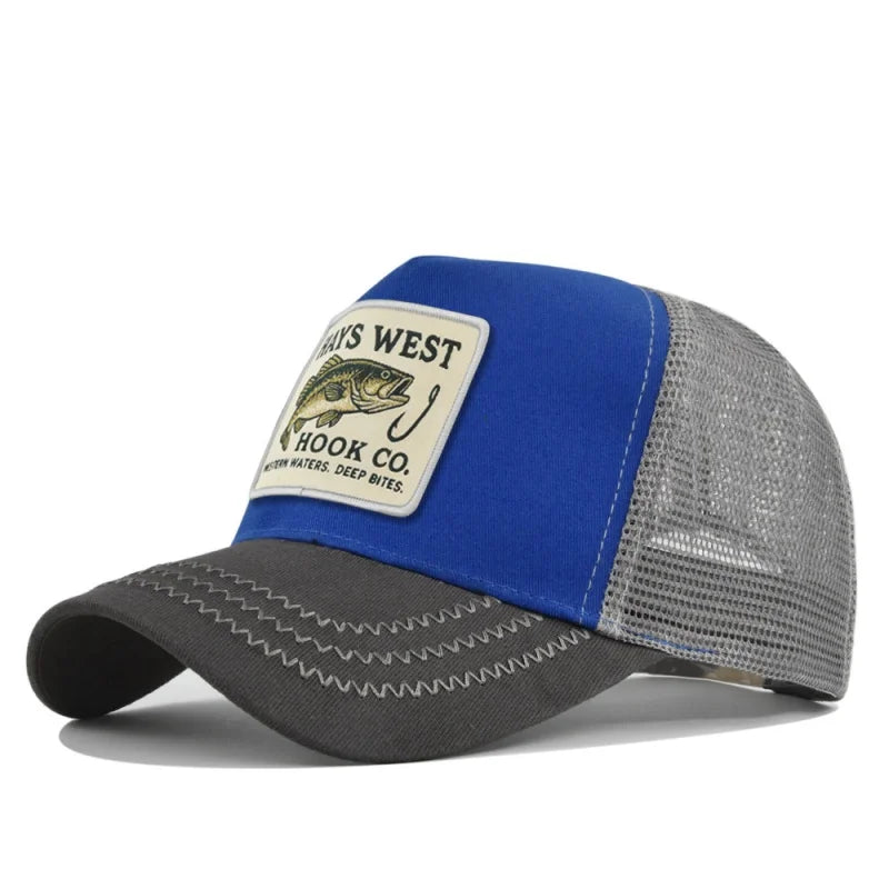 Man hat High Quality Fishing Cartoon Snapback Baseball Cap Hip Hop Dad Mesh Hat Trucker Hat Outdoor Sports Cycling Travel SunHat