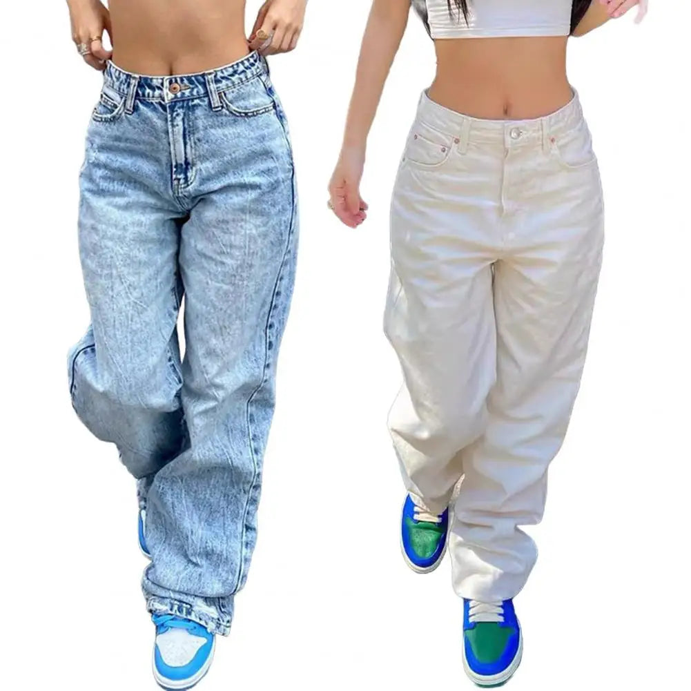 Women's Wide-leg Jeans High Waisted Straight Leg Denim Pants Retro Punk Slimming Floor-length Trousers for Streetwear