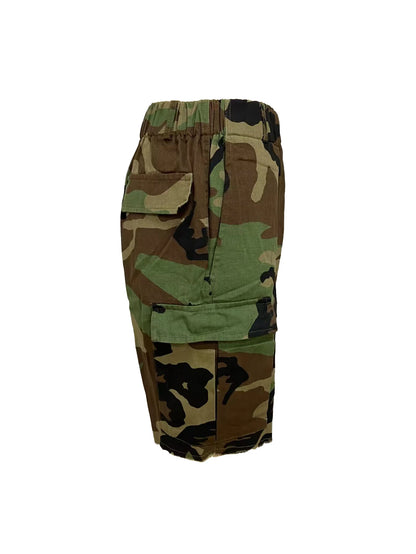 New Product Rubber Waist Printed Camo Multi Pocket Casual Women's Shorts