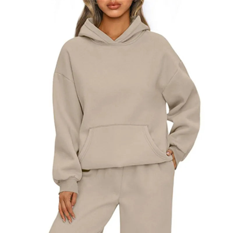 Casual Sports hoodie Sweatshirt Solid-color long-sleeve Women's Fashion Loose hoodie Women's tops pullover