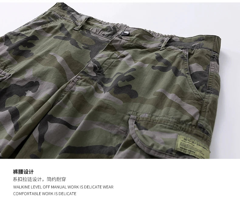Men's Camo Cargo Shorts Outdoor Multi-Pocket Cotton Casual Shorts Summer Half Pants Breathable Shorts