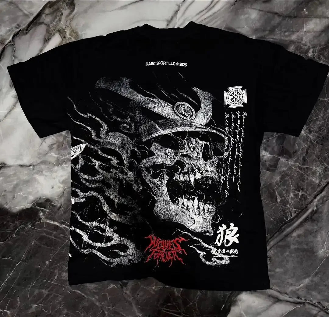 Skull letter print comfortable and breathable round neck T-shirt
