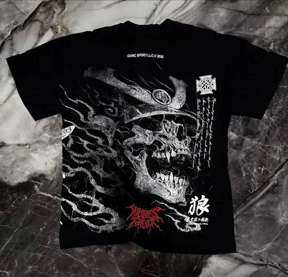 Skull letter print comfortable and breathable round neck T-shirt