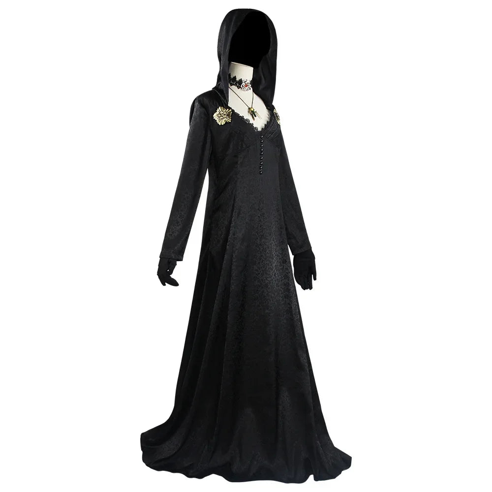 Moth Lady Evil Cosplay Fantasia Village Vampire Lady Dimitrescu Costume Women Black Dress Halloween Carnival Party Suit