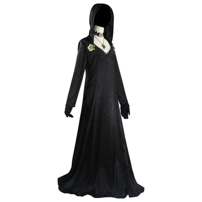 Moth Lady Evil Cosplay Fantasia Village Vampire Lady Dimitrescu Costume Women Black Dress Halloween Carnival Party Suit