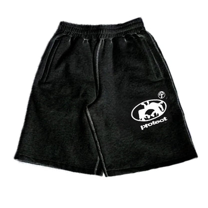 Grey Cotton Y2K Hiphop Streetwear Shorts European Street Style Trendy Baggy Casual Cargo Urban Casual Wear Fashion