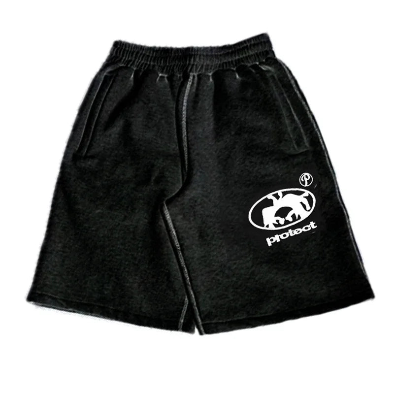 Grey Cotton Y2K Hiphop Streetwear Shorts European Street Style Trendy Baggy Casual Cargo Urban Casual Wear Fashion