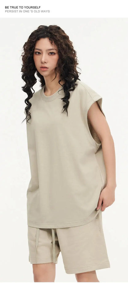 270gsm Summer Tank TopSleeveless T shirt 100% Cotton Solid Color Men Oversized Causal O-neck Basic T-shirt High Quality