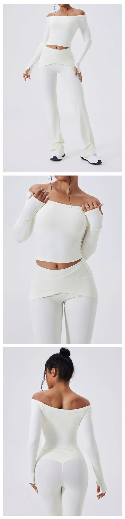 Slash Neck Long Sleeve Yoga Shirts Women Crop Top Breathable Quick Dry Sport T-shirt Female Gym Workout Top Fitness Clothing New