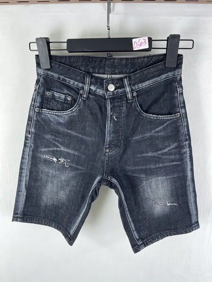 3006 Summer New Men's Jeans Washed Ripped Patch Paint Slim-fit Micro-elastic Denim Shorts Men's Black