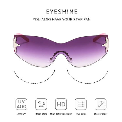 Rimless Punk Sunglasses Goggle Women Men Luxury Brand Wrap Around Sun Glasses Five Star Eyewear Sports One Piece Shades