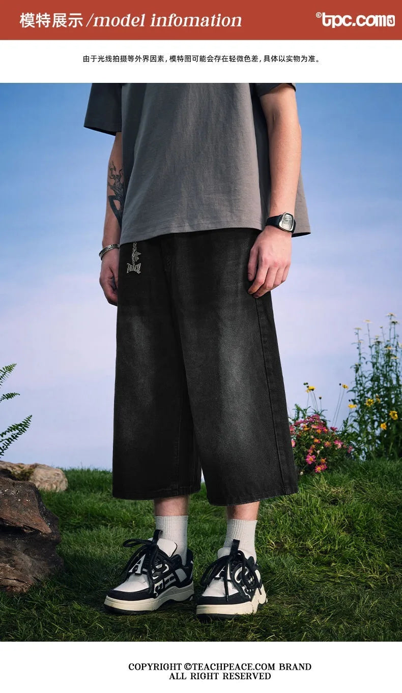 Men's Summer American High Street Retro Gradient Washed Denim Shorts Lazy Youth Trendy Ins New Versatile Casual Capri Pants