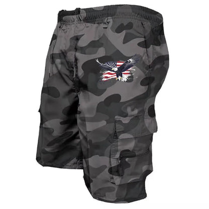 Male Cargo Shorts Elastic Waist Cycling Shorts Multi-pockets Loose Work Short Pants Outdoor Sport Printed Casual Shorts