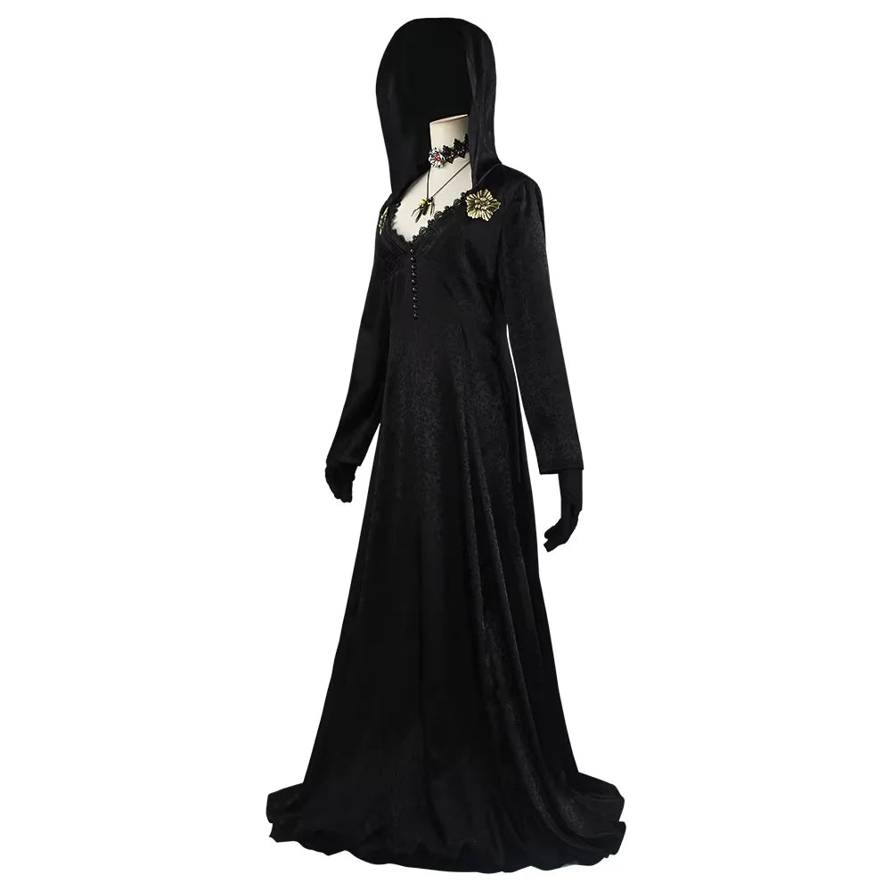 Moth Lady Evil Cosplay Fantasia Village Vampire Lady Dimitrescu Costume Women Black Dress Halloween Carnival Party Suit