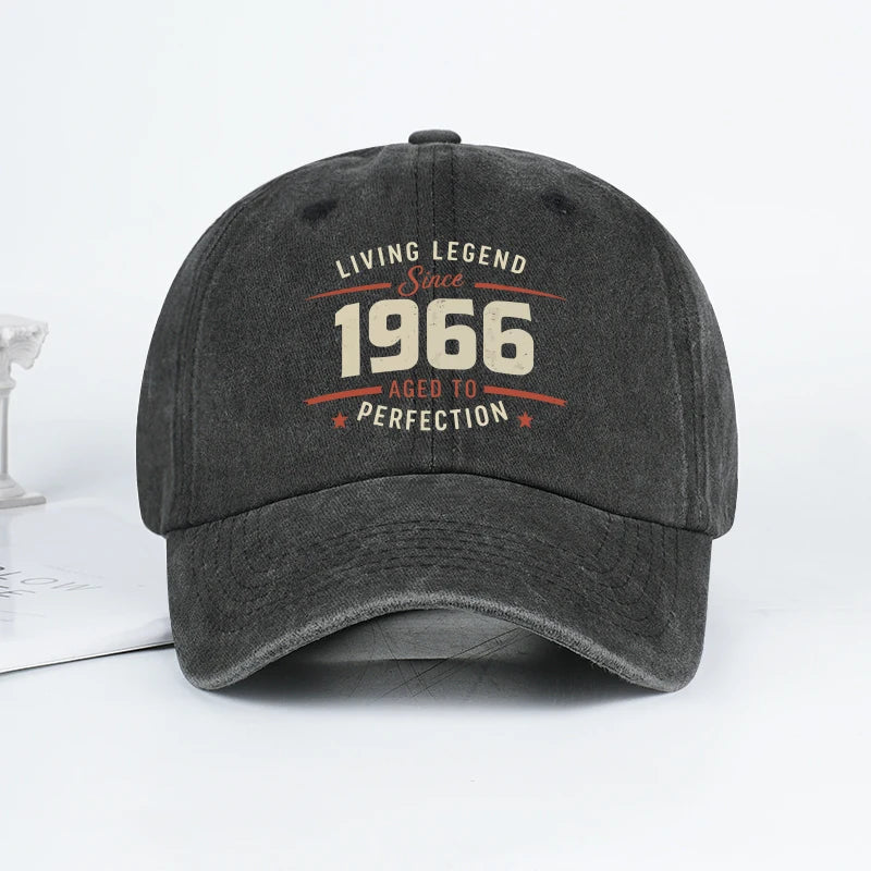 "Living Legend Since 1966" Washed Baseball Cap Adjustable Unisex Gift For Vintage Lovers
