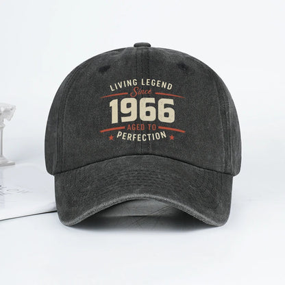 "Living Legend Since 1966" Washed Baseball Cap Adjustable Unisex Gift For Vintage Lovers