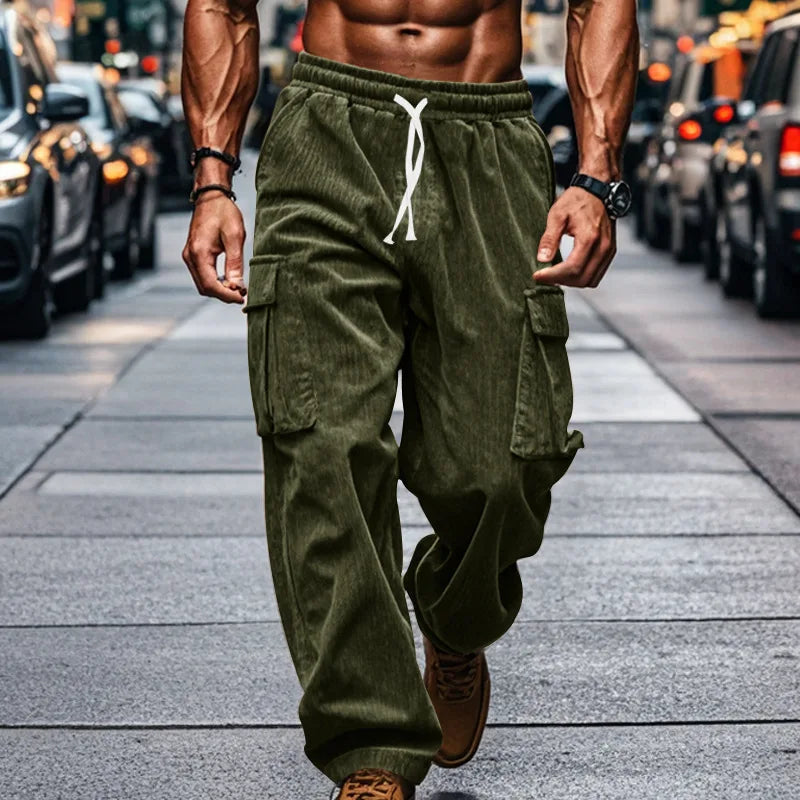 Spring Summer Stylish Straight Cargo Pants Men Casual Texture Corduroy Trousers For Men Daily Leisure Loose Pant Streetwear
