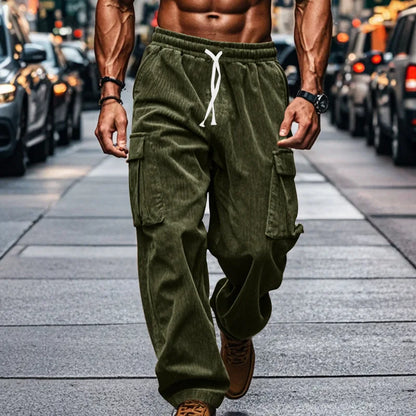 Spring Summer Stylish Straight Cargo Pants Men Casual Texture Corduroy Trousers For Men Daily Leisure Loose Pant Streetwear