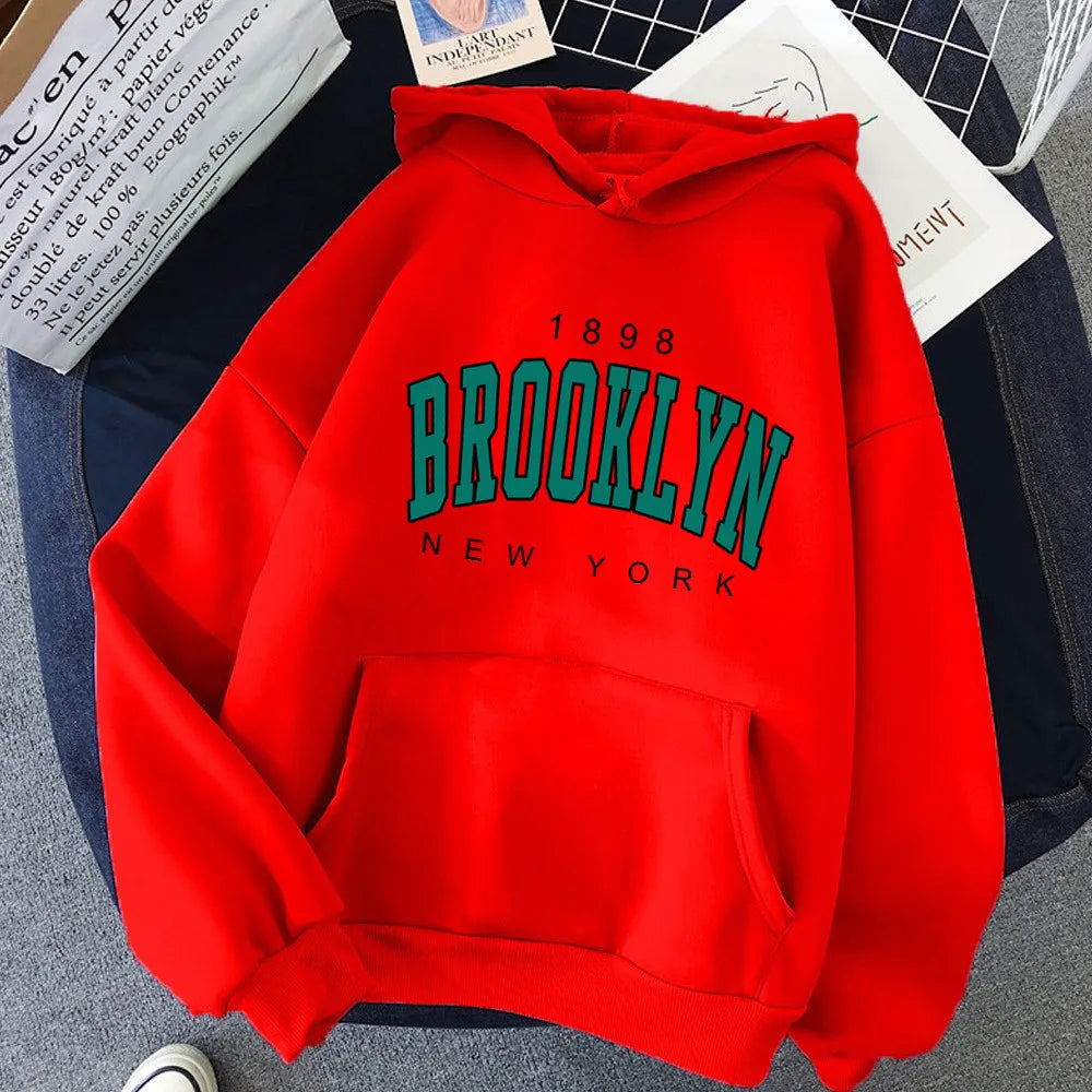 New Fleece Loose Women's Hoodie Brooklyn Printed Couple Hoodie
