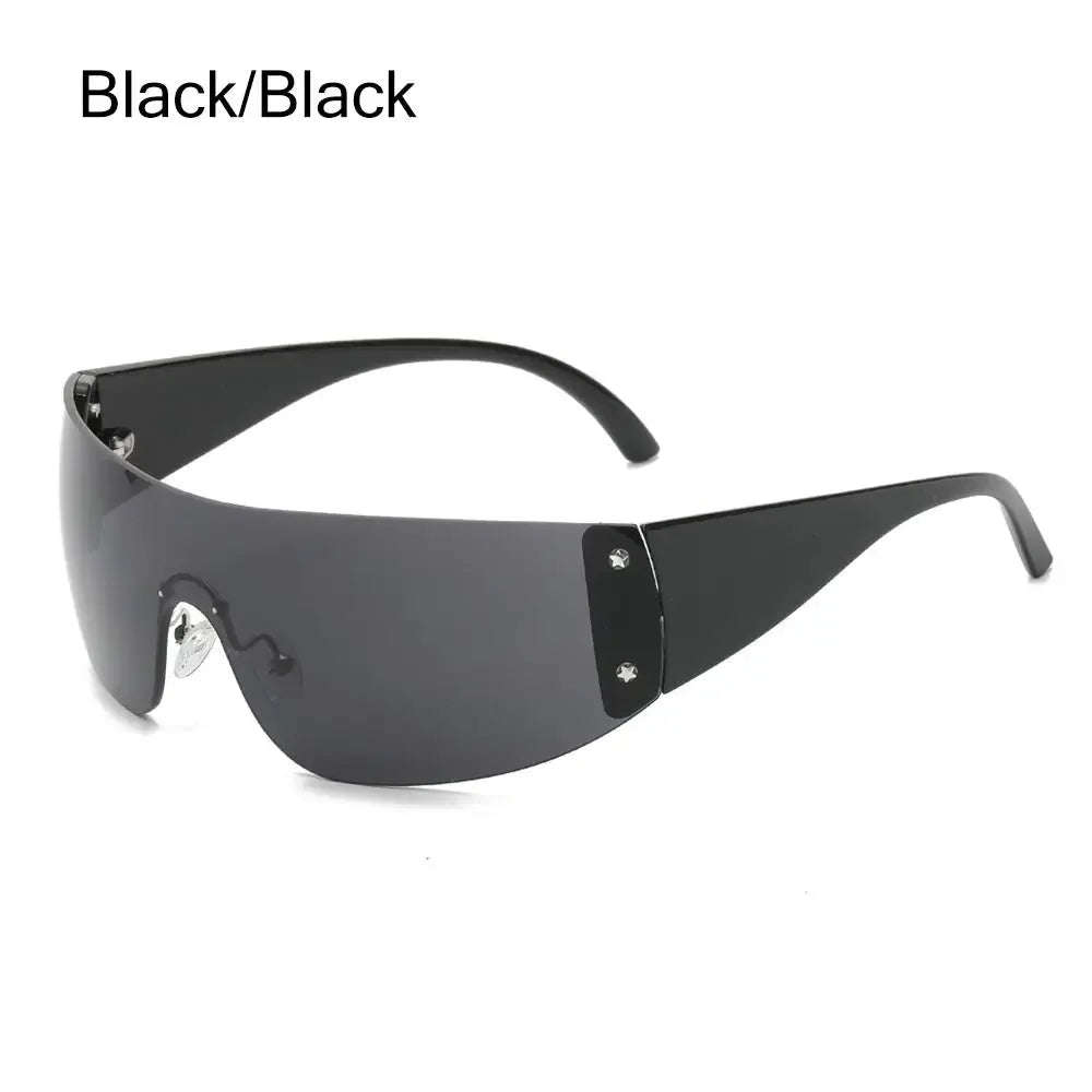 Rimless Punk Sunglasses Goggle Women Men Luxury Brand Wrap Around Sun Glasses Five Star Eyewear Sports One Piece Shades