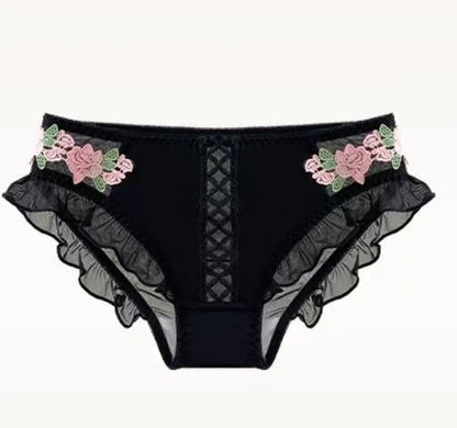 MOYISU New Vintage Embroidery Cream Sweet Flowers Pastoral Field Sexy Underwear for Women Small Breasts Pure Desire Gathered Up
