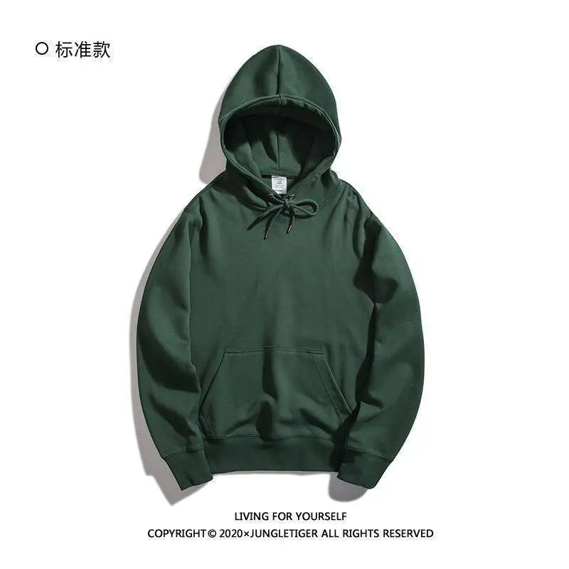 Oversize Hoodie Sweatshirt Pure Color Fleece Lined Couple Style High Quality Green Heavyweight Hooded Jacket for Men And Women