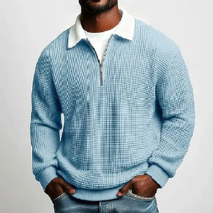 New Style Solid Color Waffle-Knit Long-Sleeve Sweatshirt for Men - Half-Zip Athletic Top (Spring & Autumn Collection)