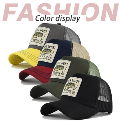 Man hat High Quality Fishing Cartoon Snapback Baseball Cap Hip Hop Dad Mesh Hat Trucker Hat Outdoor Sports Cycling Travel SunHat