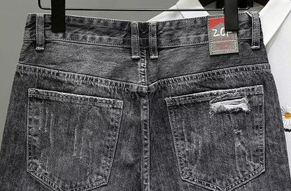 Men's Short Jeans Pants Black Gray Ripped Male Denim Shorts Designer Buttons Popular Emo New in Stretchable Wih Zipper Original