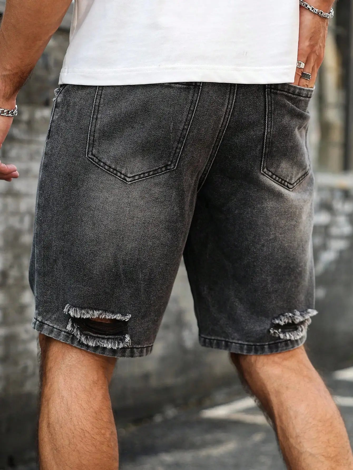 Wholesale Men's Distressed Shorts, Fashionable Jeans, Summer Casual Style, Mid-Waist, Light Color, Woven