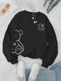 Profashion OK Teddy bear Printing Sweatshirts For Women Classic Retro Fashion Hoodies Fleece Warm Casual Clothes Loose Sportswear