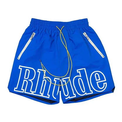 Latest Style RHUDE Men's  Casual Shorts Hip Hop Elastic Waist Drawstring Zip Pocket Summer Street Leisure Beach Shorts