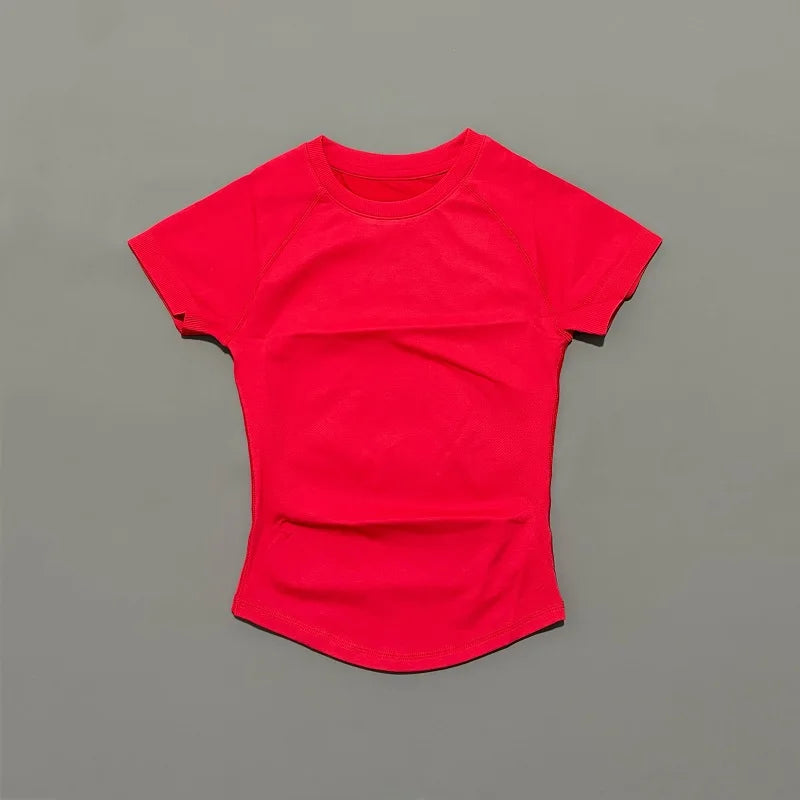 Histello Women Short Sleeve Sports T-Shirt Round Neck Breathable Stretchy Quick Dry Top Yoga Gym Running Fitness Activewear